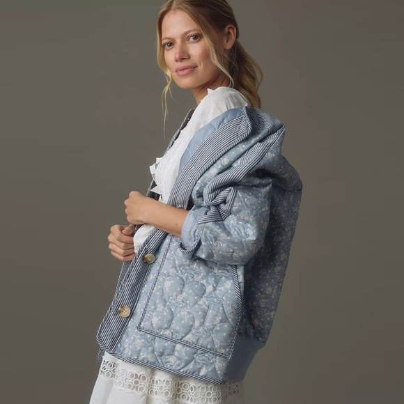 Anthropologie - Avec Les Filles - Floral Stripe Quilted Jacket - Picture 2 of 15